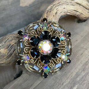 Vintage Juliana Delizza & Elster Black, Hematite & AB Rhinestone Brooch Pin